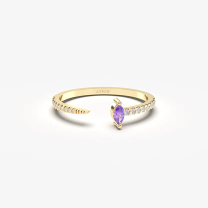 18K Gold Marquise Cut Amethsyt and Cz Ring - 2S232AME