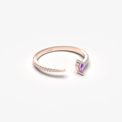 18K Gold Marquise Cut Amethsyt and Cz Ring - 2S232AME
