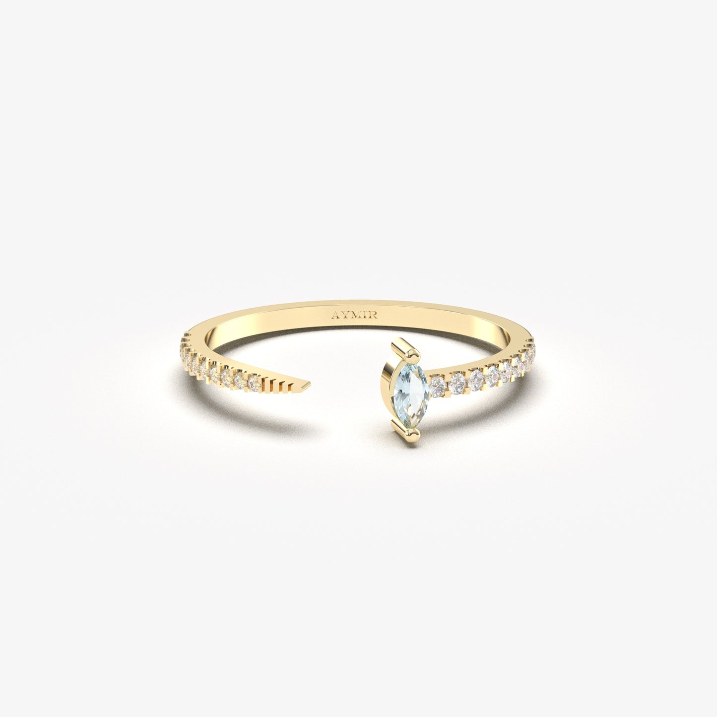 18K Gold Marquise Cut Aquamarine and Cz Ring - 2S232AQUA