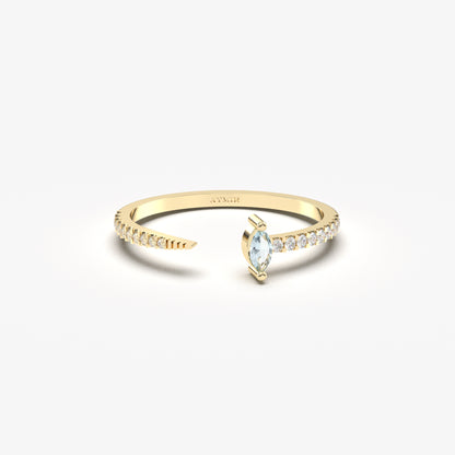 18K Gold Marquise Cut Aquamarine and Cz Ring - 2S232AQUA