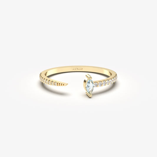 18K Gold Marquise Cut Aquamarine and Cz Ring - 2S232AQUA
