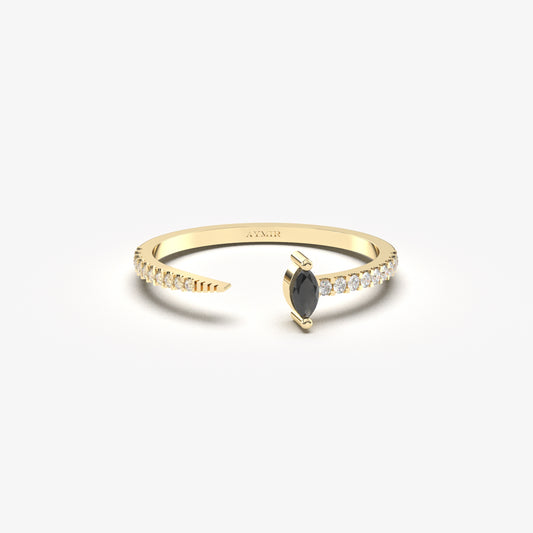 18K Gold Marquise Black Onyx and Cz Ring - 2S232BLK