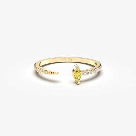 18K Gold Marquise Cut Citrine and Cz Ring - 2S232CIT