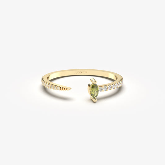 18K Gold Marquise Cut Peridot and Diamond Ring - 2S232PER