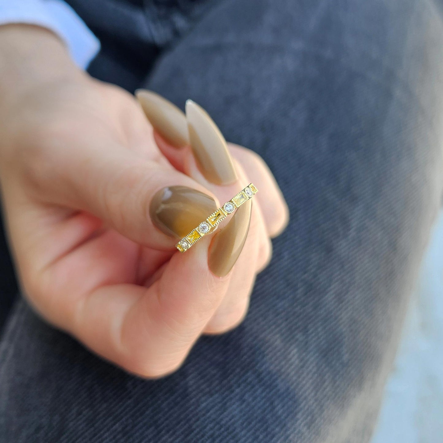 18K Gold Baguette Cut Citrine and Cz Ring - 2S233CIT