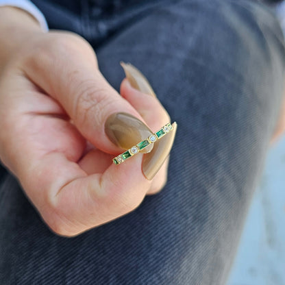 18K Gold Baguette Cut Emerald and Cz Ring - 2S233EME
