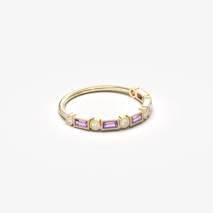 18K Gold Baguette Cut Amethyst and Cz Ring - 2S233AME