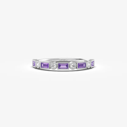 18K Gold Baguette Cut Amethyst and Cz Ring - 2S233AME