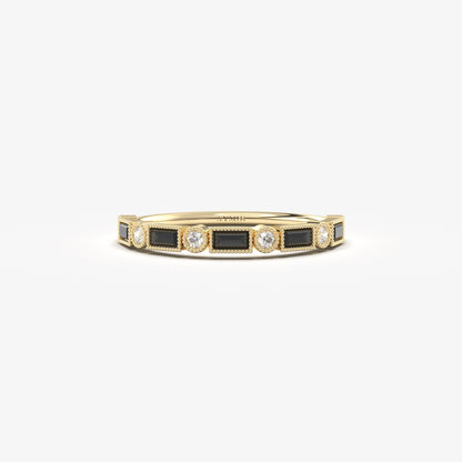 10K Gold Baguette Cut Black Onyx and Diamond Ring - 2S233BLK