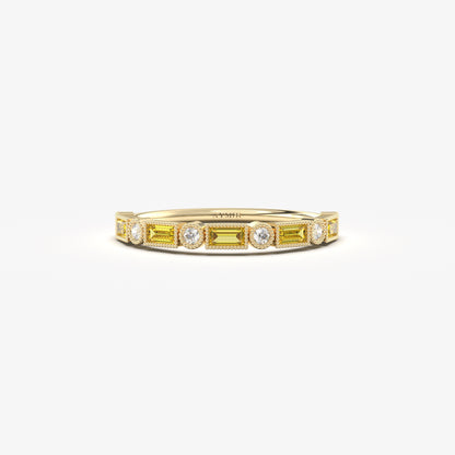 18K Gold Baguette Cut Citrine and Cz Ring - 2S233CIT