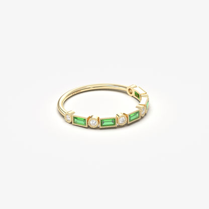 18K Gold Baguette Cut Emerald and Cz Ring - 2S233EME