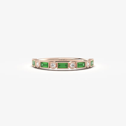 18K Gold Baguette Cut Emerald and Cz Ring - 2S233EME
