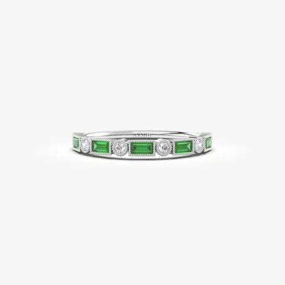 18K Gold Baguette Cut Emerald and Cz Ring - 2S233EME