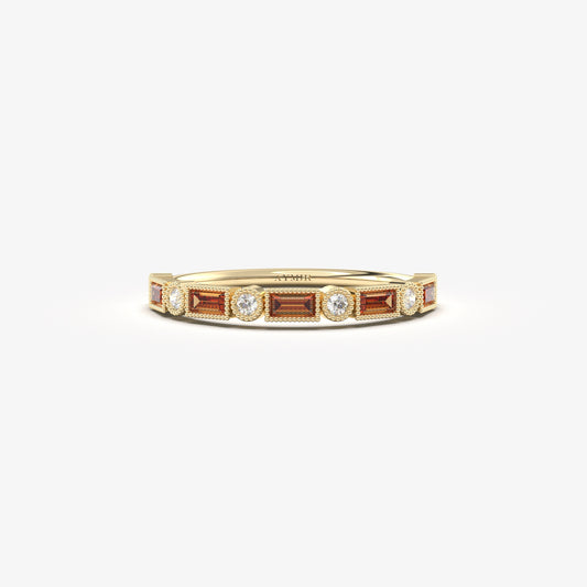 18K Gold Baguette Cut Garnet and Cz Ring - 2S233GAR