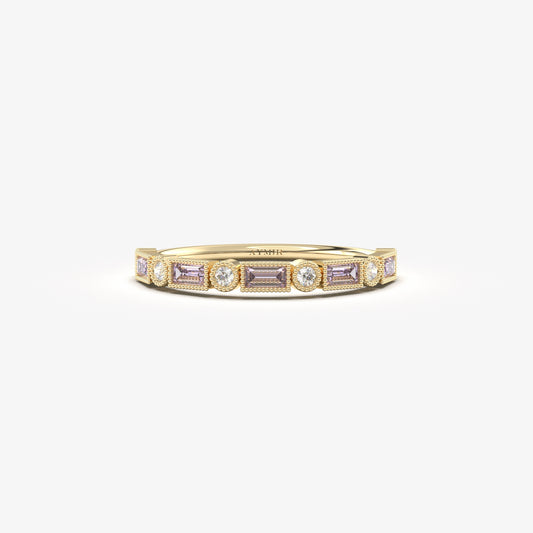 18K Gold Baguette Cut Lavender and Cz Ring - 2S233LAV