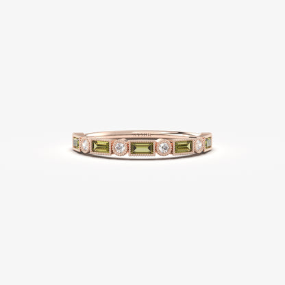18K Gold Baguette Cut Peridot and Cz Ring - 2S233PER