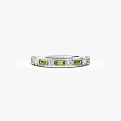 18K Gold Baguette Cut Peridot and Cz Ring - 2S233PER