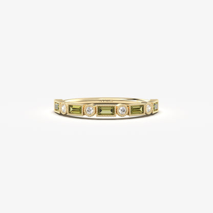 18K Gold Baguette Cut Peridot and Cz Ring - 2S233PER