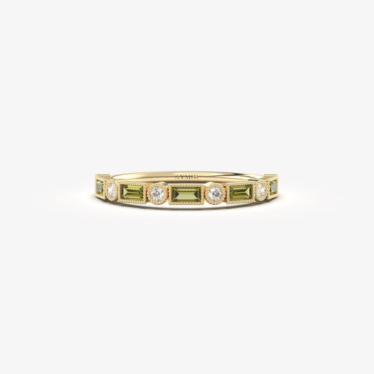 18K Gold Baguette Cut Peridot and Cz Ring - 2S233PER