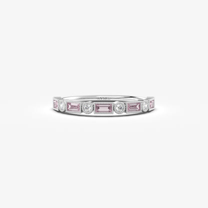 18K Gold Baguette Cut Pink and Cz Ring - 2S233PNK