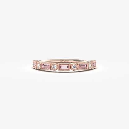 18K Gold Baguette Cut Pink and Cz Ring - 2S233PNK