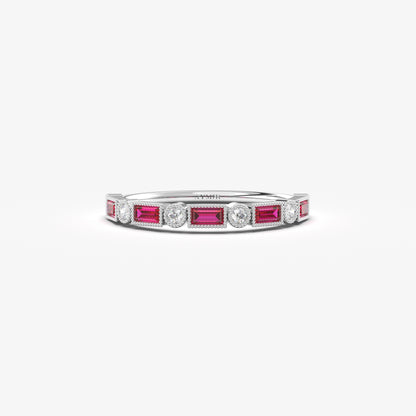 18K Gold Baguette Cut Ruby and Cz Ring - 2S233RBY
