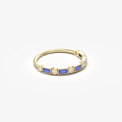 10K Gold Baguette Sapphire and Cz Ring - 2S233SAP