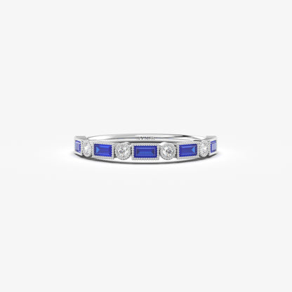 10K Gold Baguette Sapphire and Cz Ring - 2S233SAP