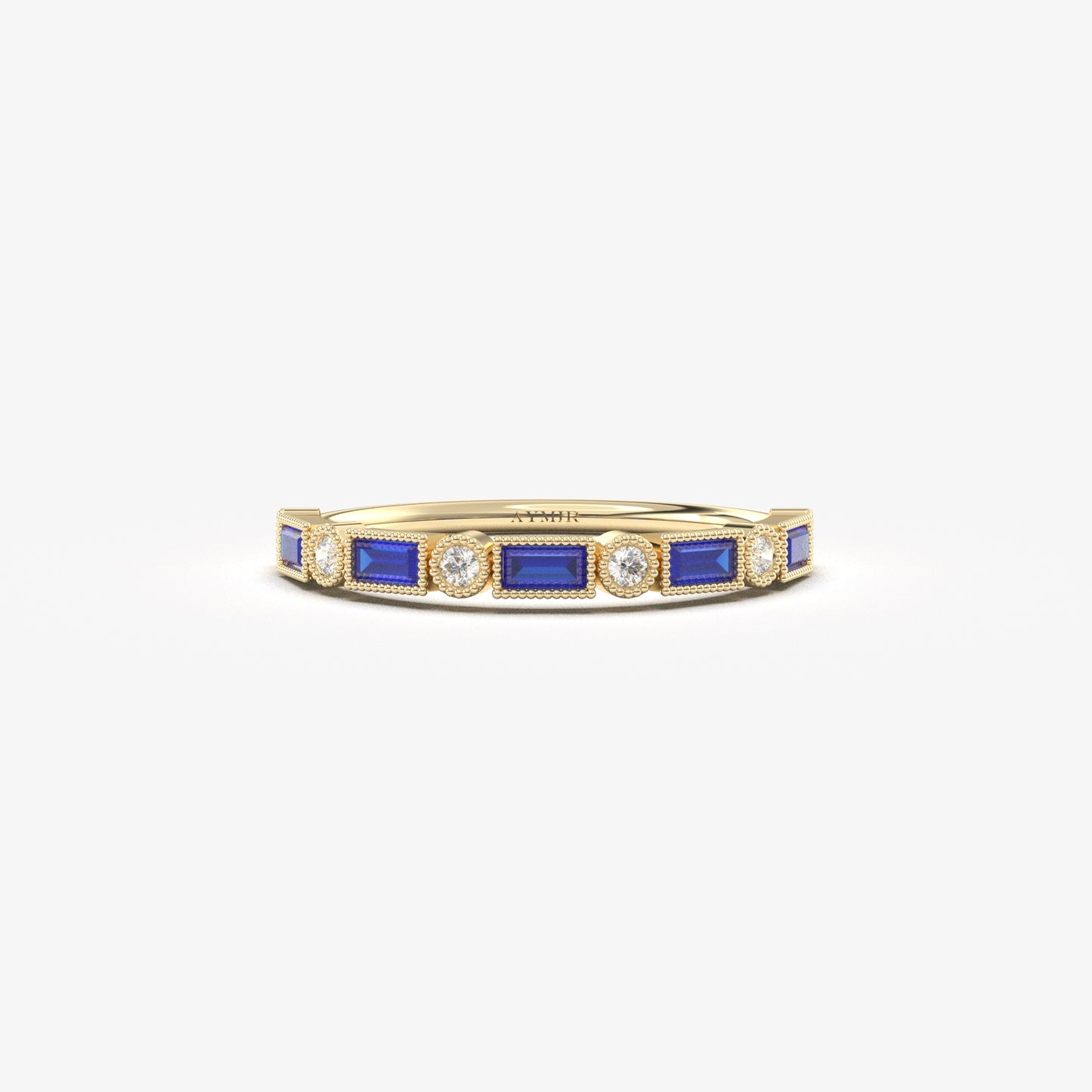 10K Gold Baguette Sapphire and Cz Ring - 2S233SAP