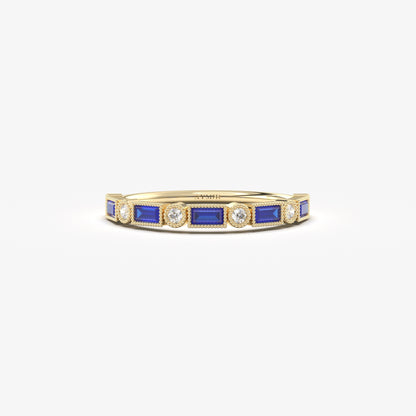 10K Gold Baguette Sapphire and Cz Ring - 2S233SAP
