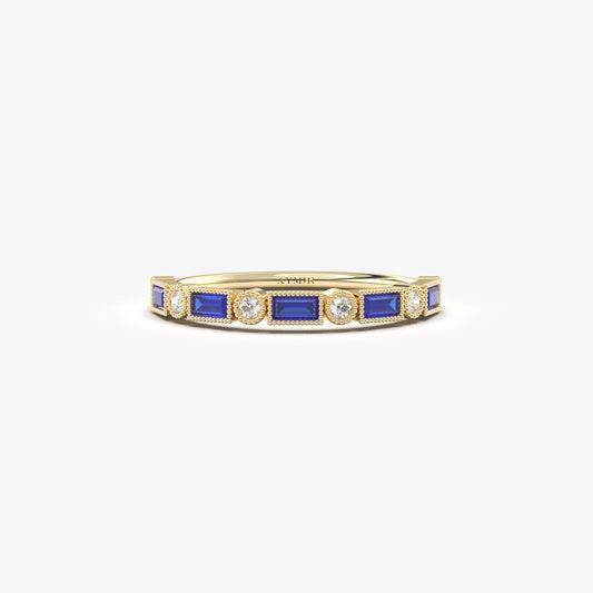 10K Gold Baguette Sapphire and Cz Ring - 2S233SAP