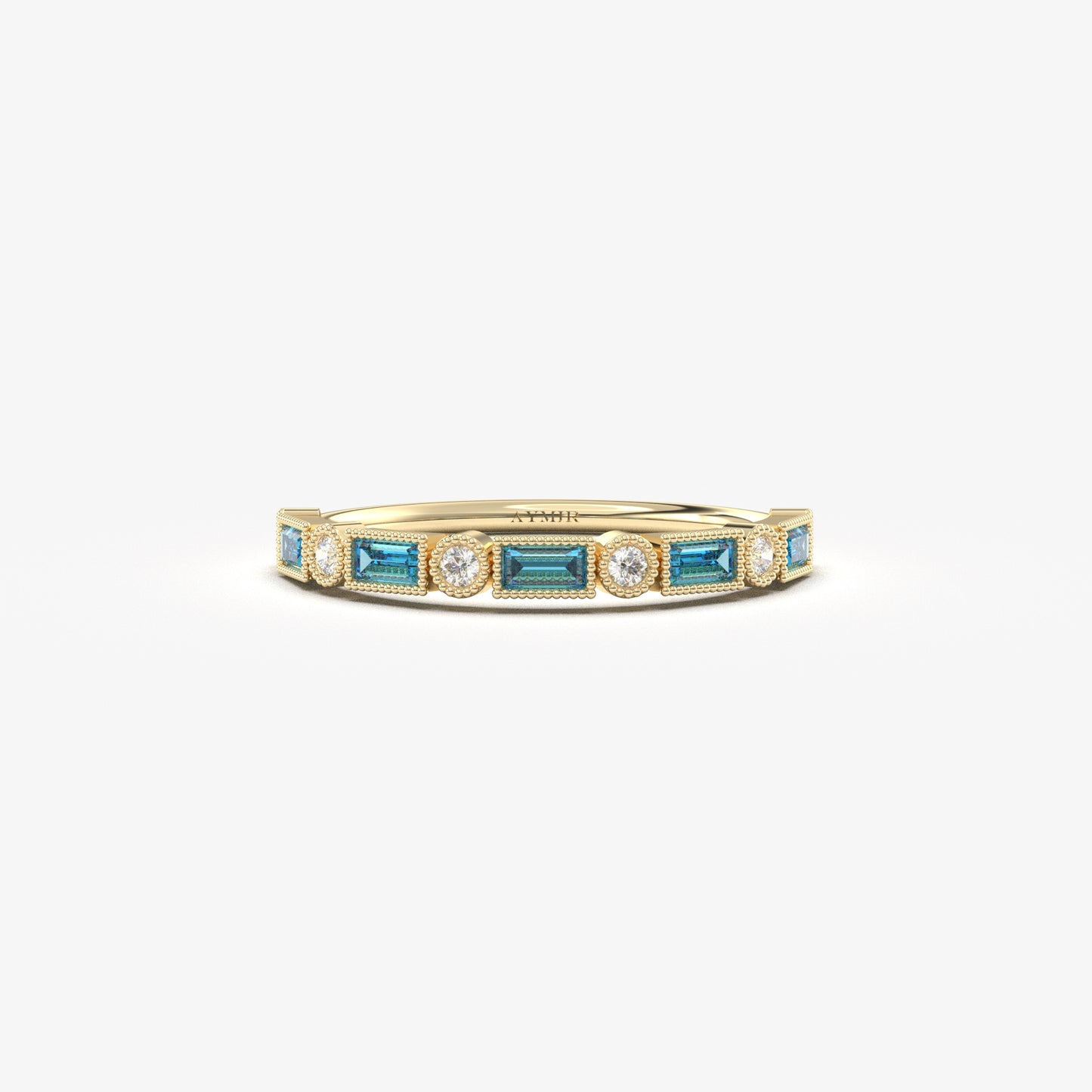 10K Solid Gold Baguette Sky Blue and Cz Ring - 2S233SKY