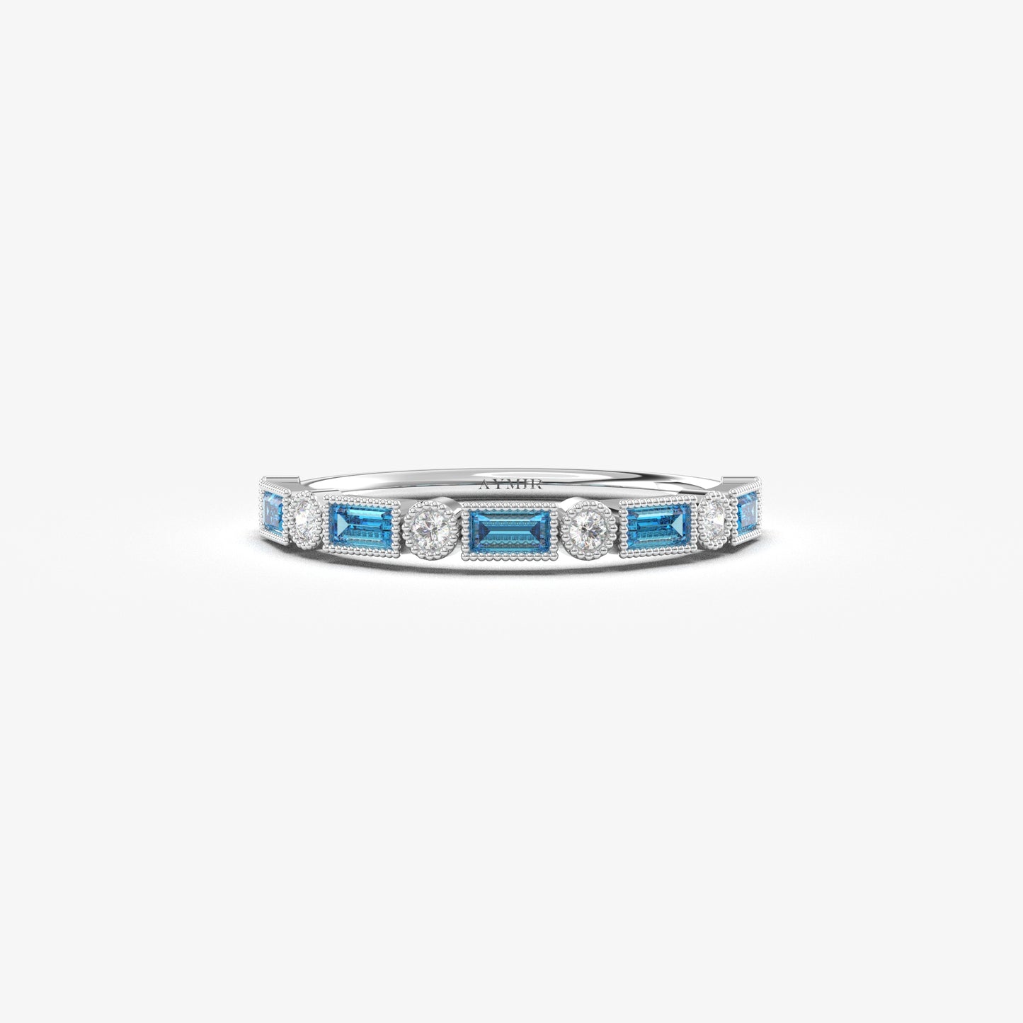 10K Solid Gold Baguette Sky Blue and Cz Ring - 2S233SKY