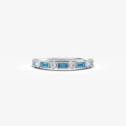 10K Solid Gold Baguette Sky Blue and Cz Ring - 2S233SKY