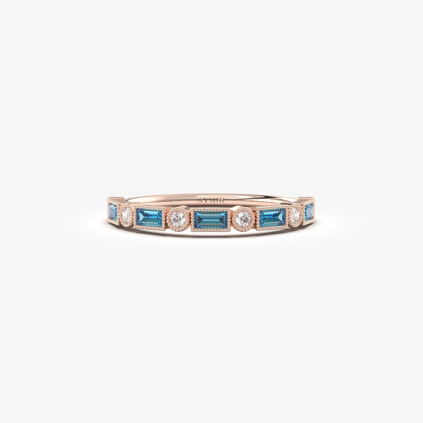 10K Solid Gold Baguette Sky Blue and Cz Ring - 2S233SKY