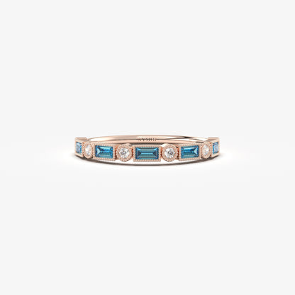 10K Solid Gold Baguette Sky Blue and Cz Ring - 2S233SKY