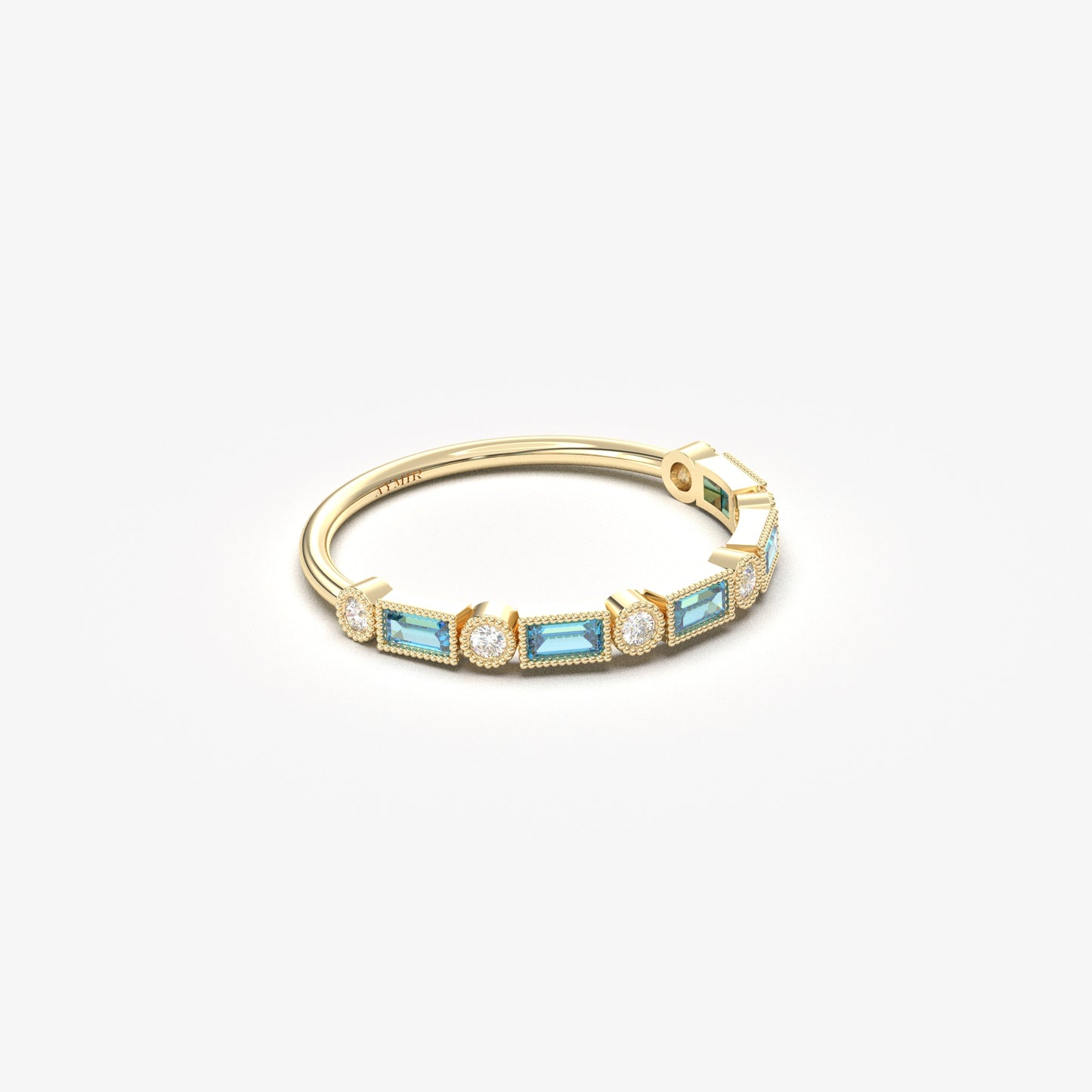 10K Solid Gold Baguette Sky Blue and Diamond Ring - 2S233SKY