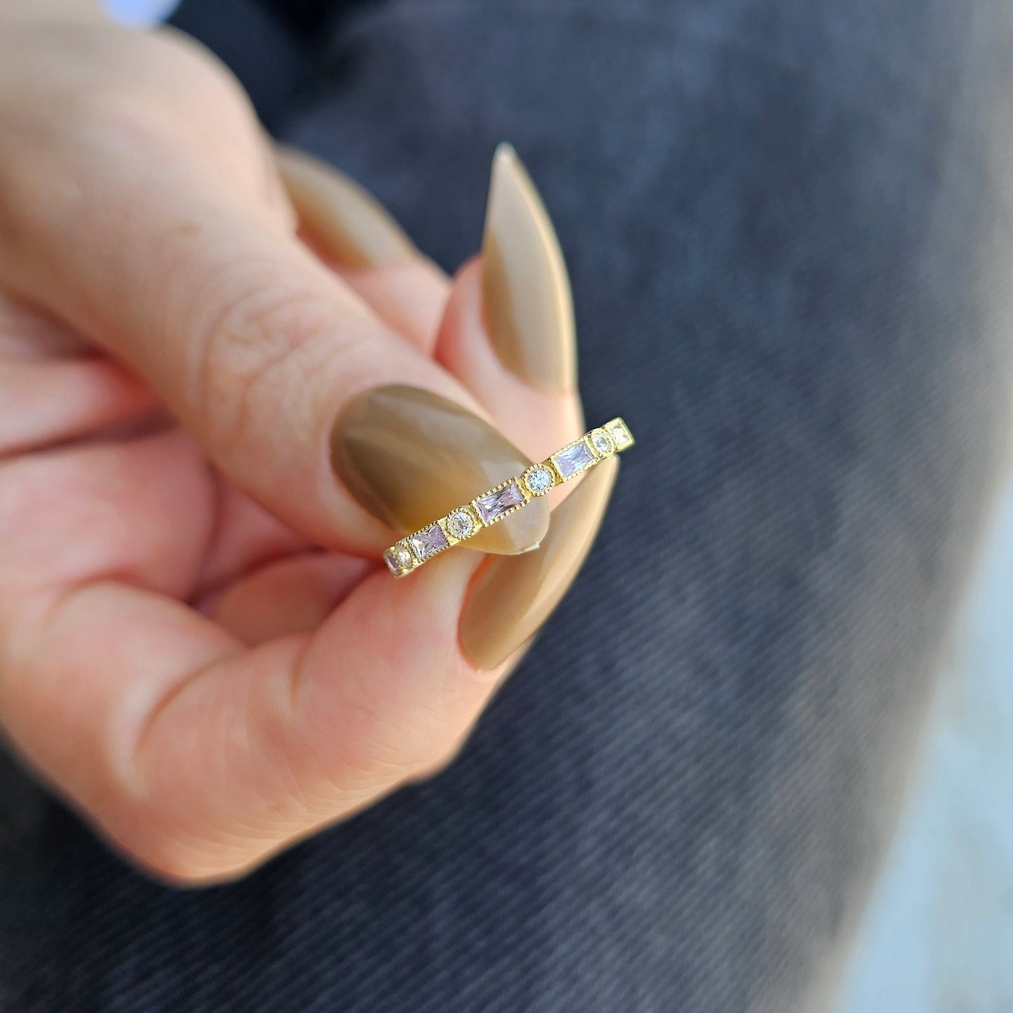 18K Gold Baguette Cut Lavender and Cz Ring - 2S233LAV