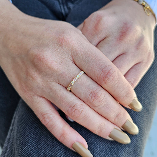 18K Gold Baguette Cut Pink and Cz Ring - 2S233PNK