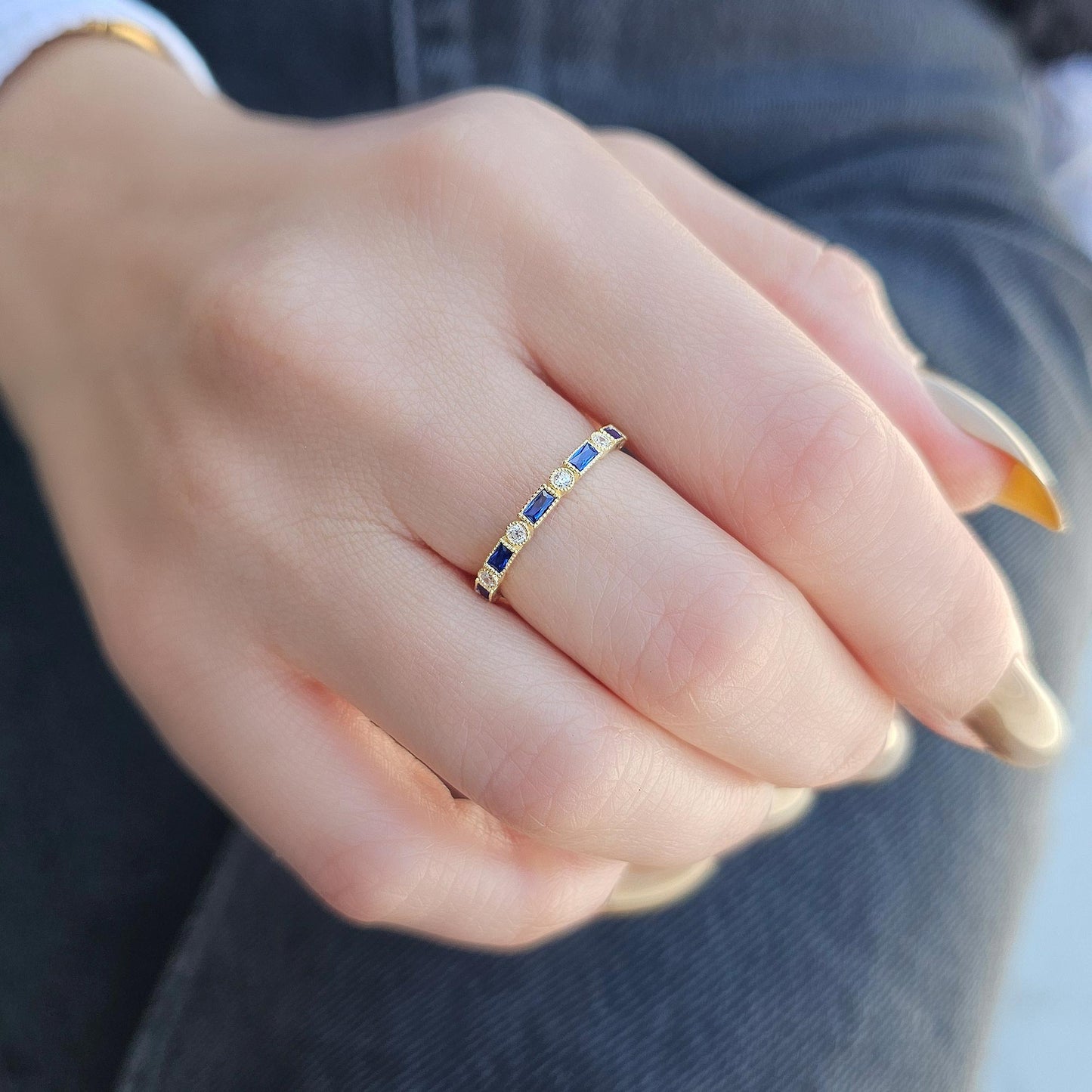 10K Gold Baguette Sapphire and Cz Ring - 2S233SAP
