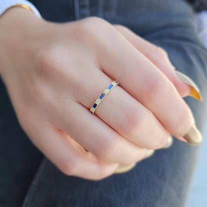 10K Gold Baguette Sapphire and Cz Ring - 2S233SAP
