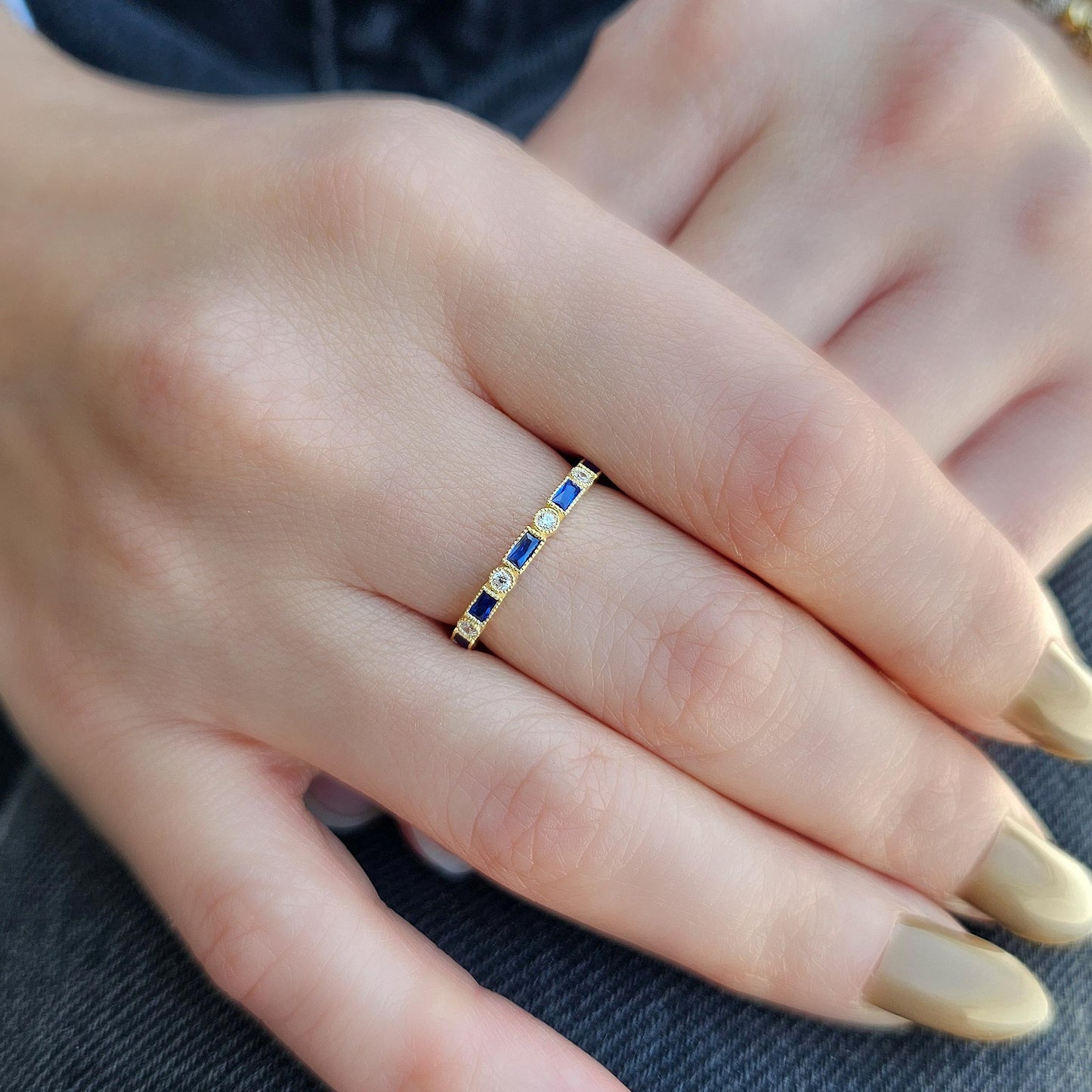 10K Gold Baguette Sapphire and Cz Ring - 2S233SAP