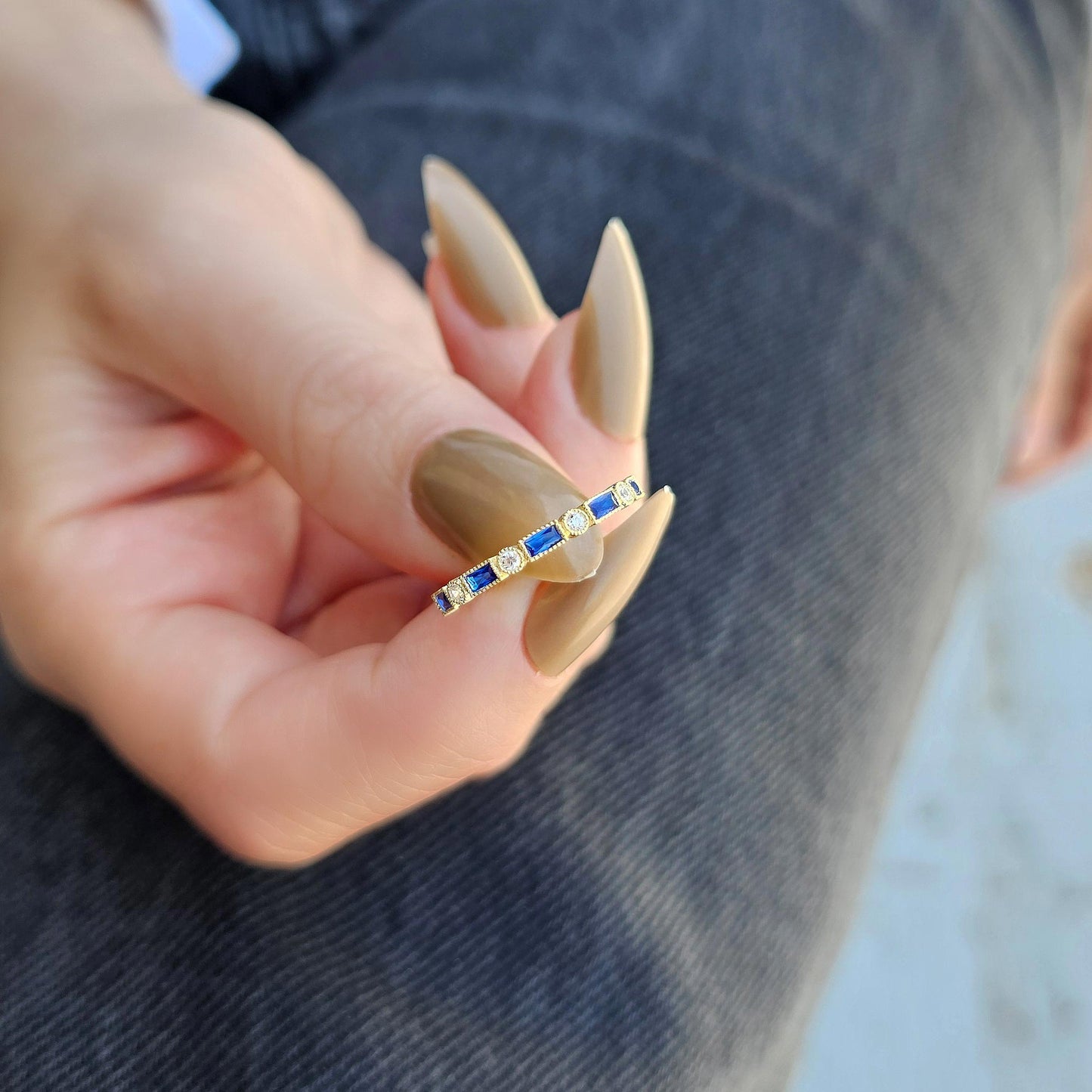 10K Gold Baguette Sapphire and Cz Ring - 2S233SAP