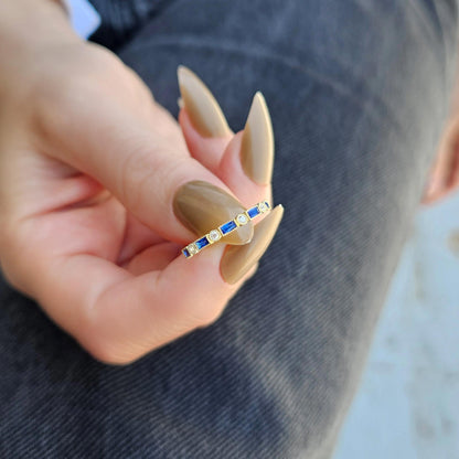 10K Gold Baguette Sapphire and Cz Ring - 2S233SAP