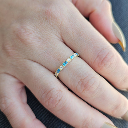 10K Solid Gold Baguette Sky Blue and Diamond Ring - 2S233SKY