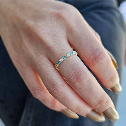 10K Solid Gold Baguette Sky Blue and Diamond Ring - 2S233SKY