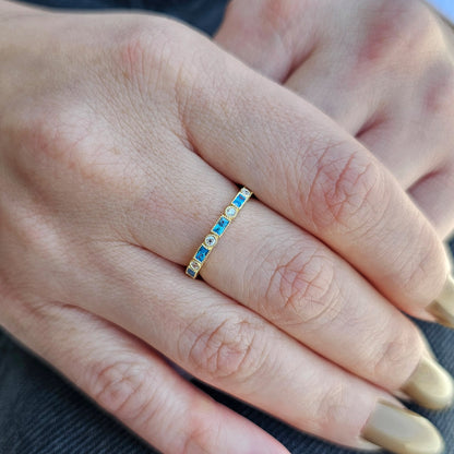 10K Solid Gold Baguette Sky Blue and Diamond Ring - 2S233SKY