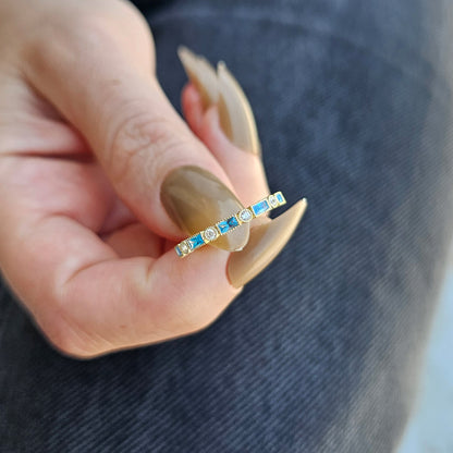 10K Solid Gold Baguette Sky Blue and Diamond Ring - 2S233SKY