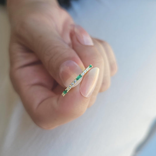 18K Gold Baguette Emerald and CZ Ring - 2S241EME