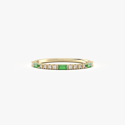 18K Gold Baguette Emerald and CZ Ring - 2S241EME